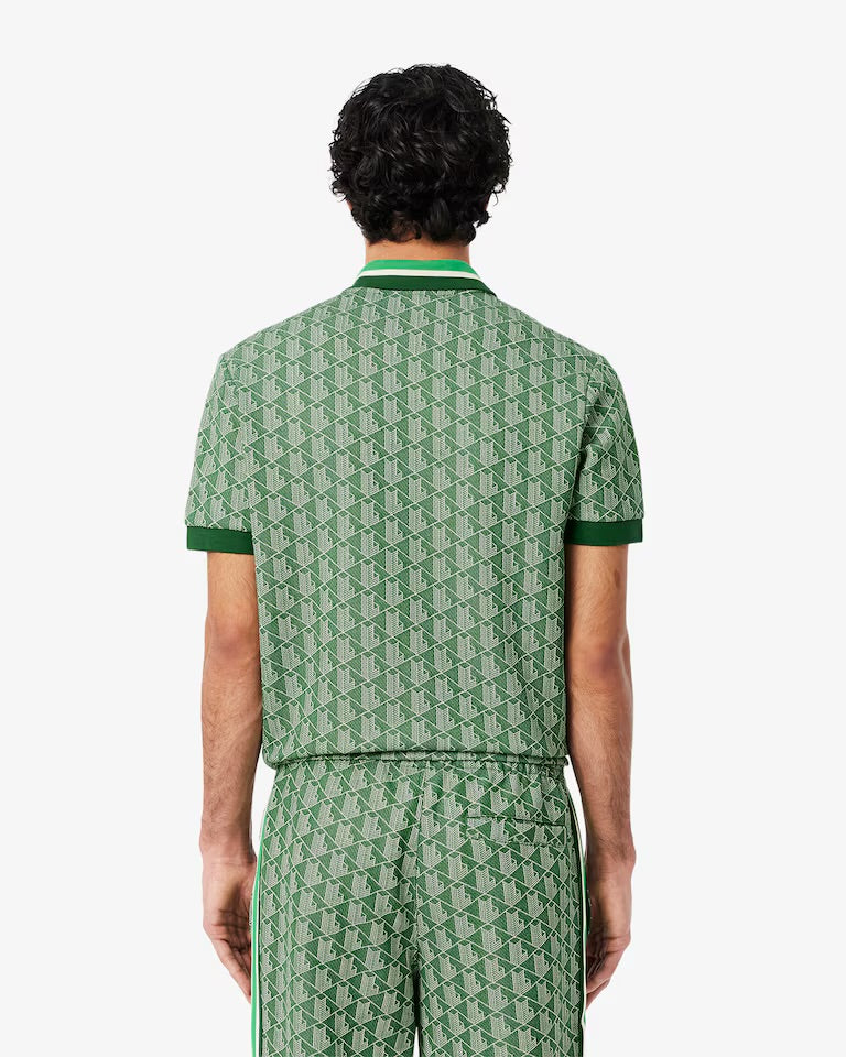 Lacoste - Polo classic fit jacquard monogramme Vert Beige