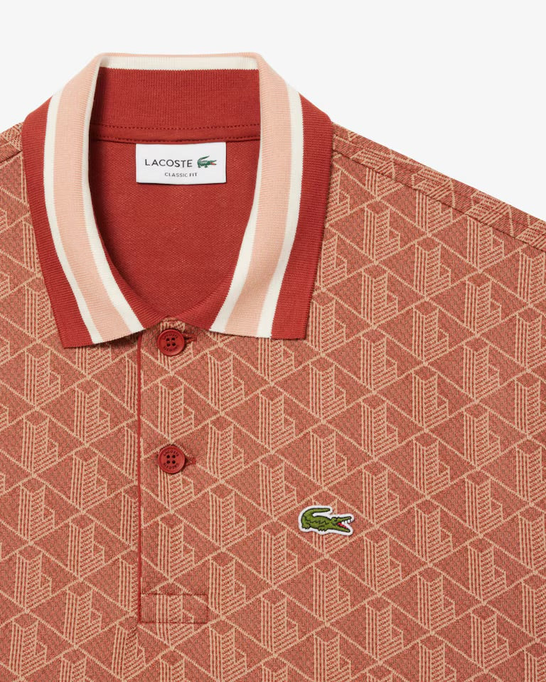 Lacoste - Polo classic fit jacquard monogramme Marron Beige