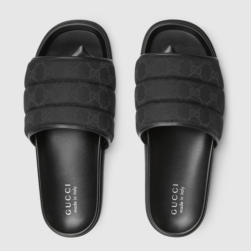 Gucci - Mules en Toile GG Matelassée Noir