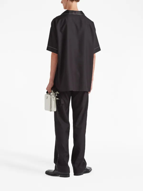 Prada - Chemise en soie à logo brodé Noir