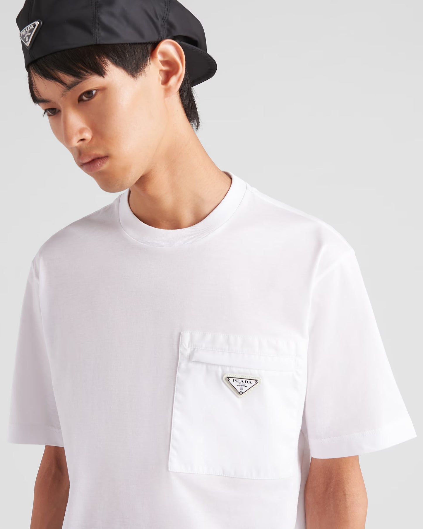 Prada - T-shirt en Re-Nylon et jersey Blanc