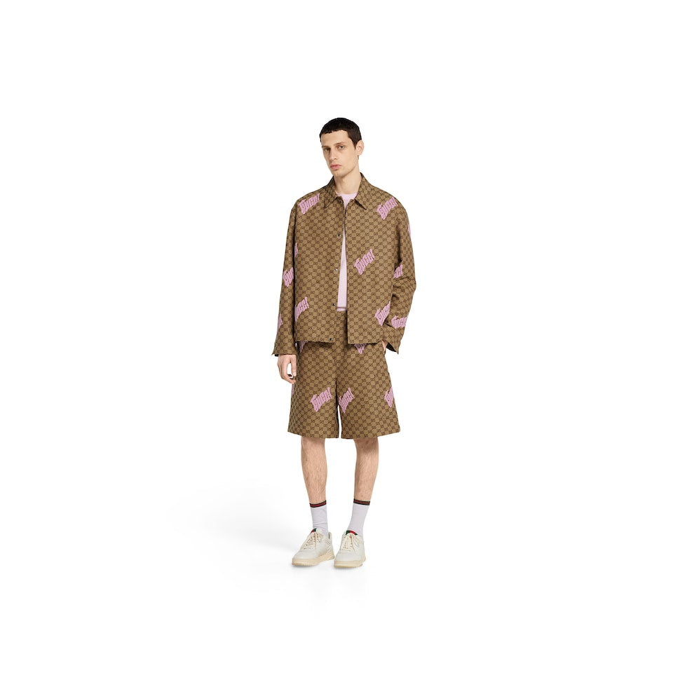 GUCCI - Short en toile en mélange de lin avec broderie