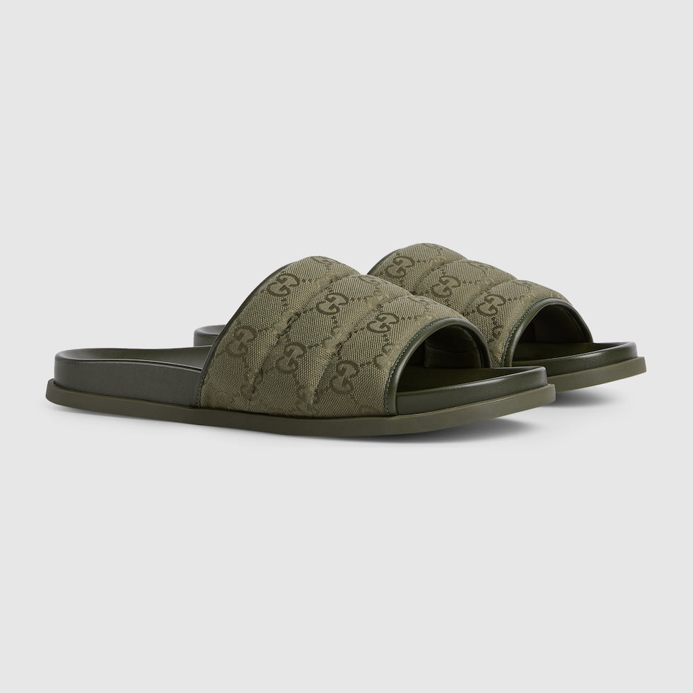 Gucci - Mules en Toile GG Matelassée Vert Foncée