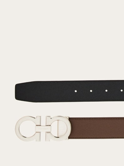 Ferragamo - Ceinture Réversible et Ajustable Gancini Argile / Noir