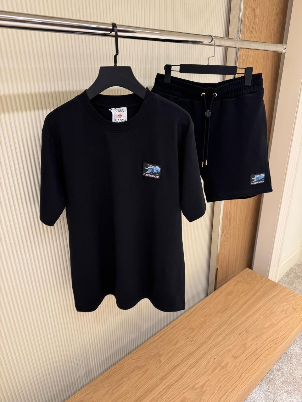 Casablanca - Ensemble T-shirt + Short avec logo Casa Bleu Marine/Noir/Blanc