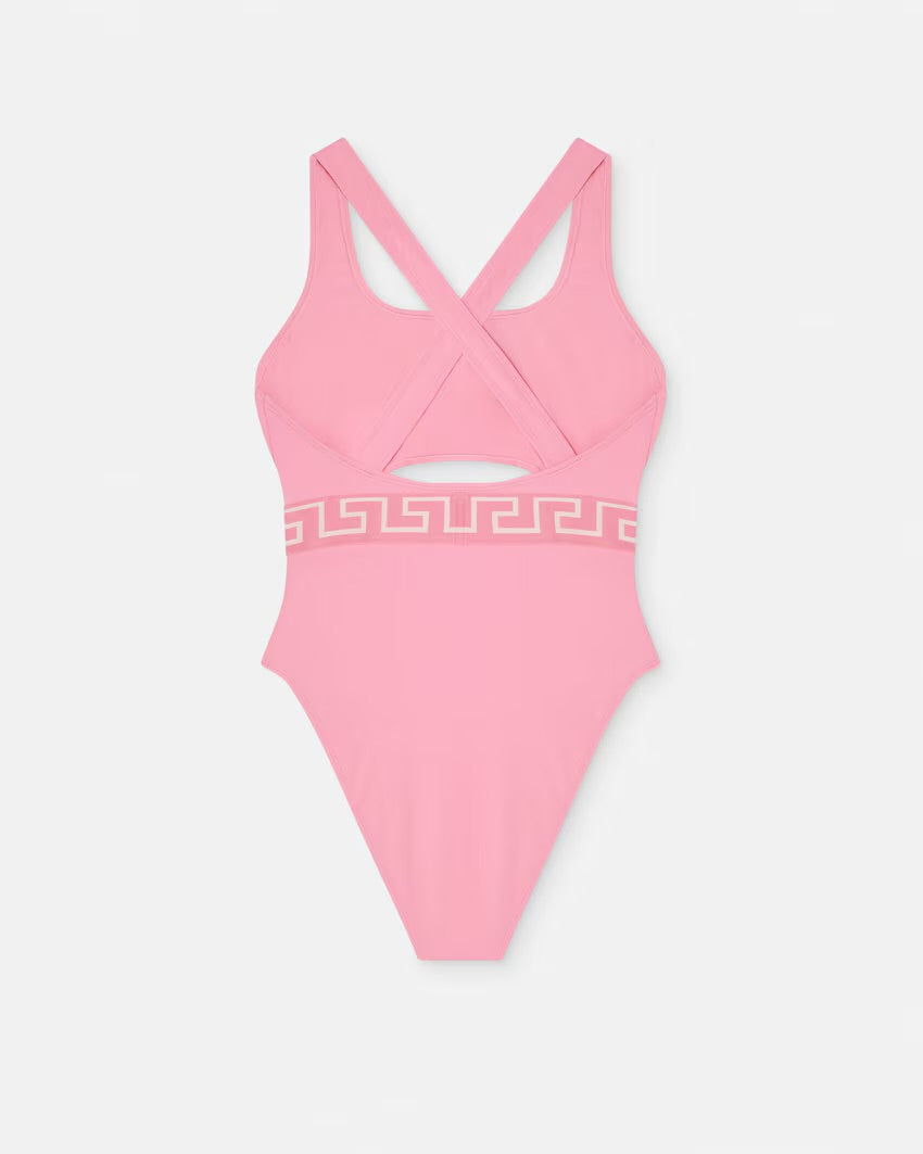 Versace - Maillot de bain une pièce à bordure Greca Rose