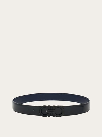Ferragamo - Ceinture Réversible et Ajustable Gancini Noir / Bleu Marine