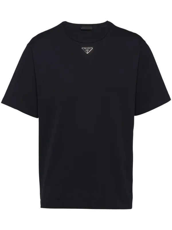 Prada - T-shirt en coton à logo triangulaire Noir