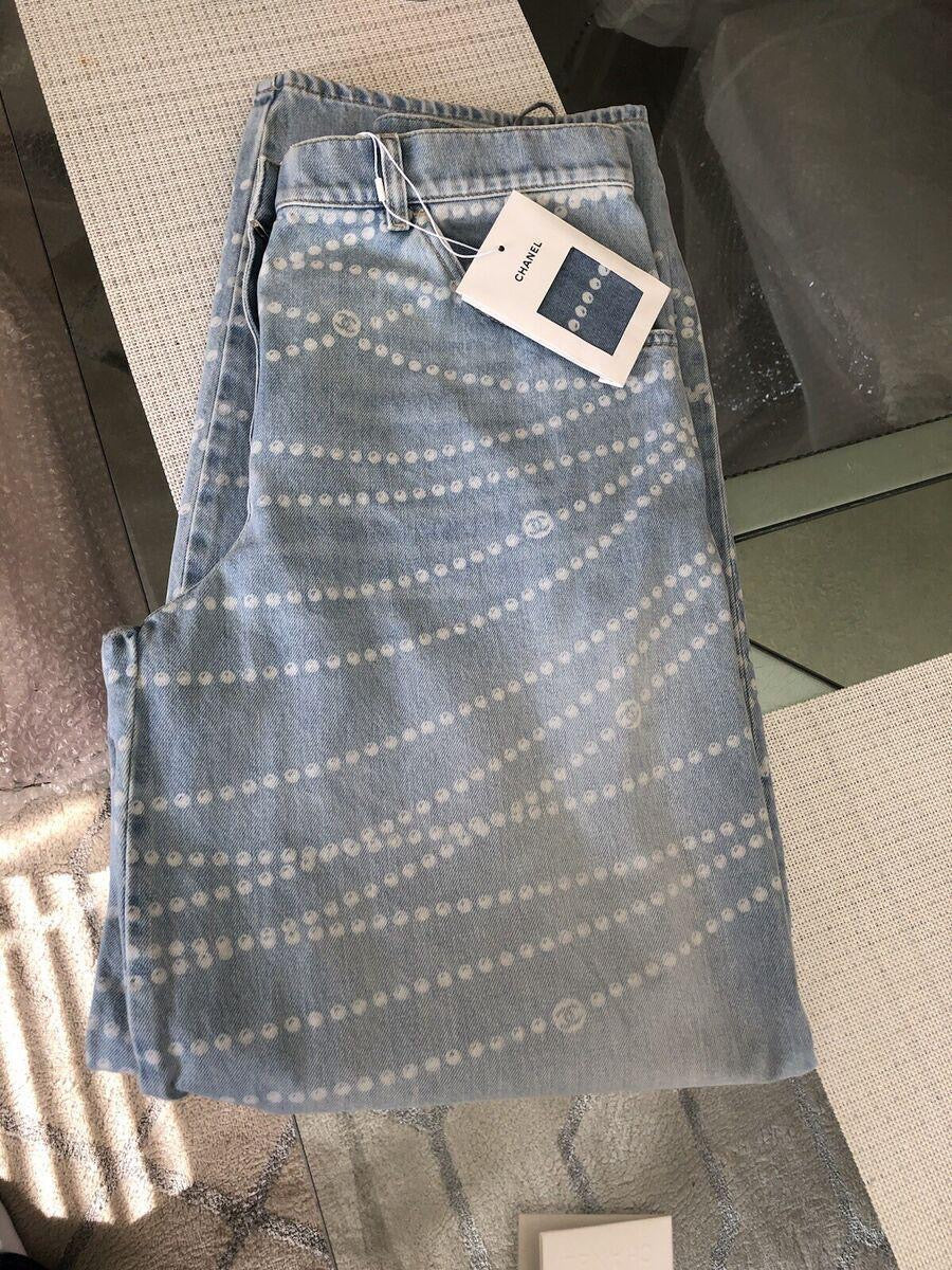 Chanel - Jean avec rayure et logo Bleu Clair