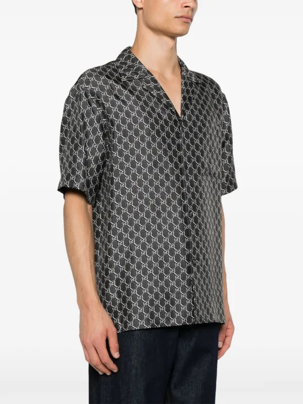 GUCCI - Chemise en soie imprimé Gris Anthracite