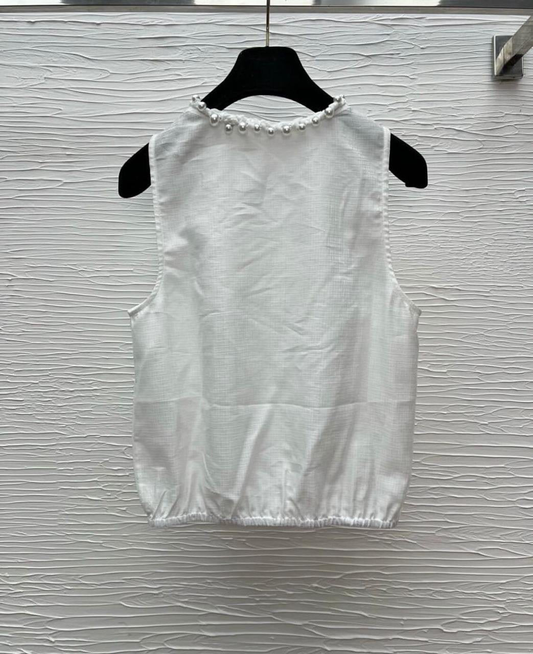 Chanel - Top a bretelle avec perles Blanc