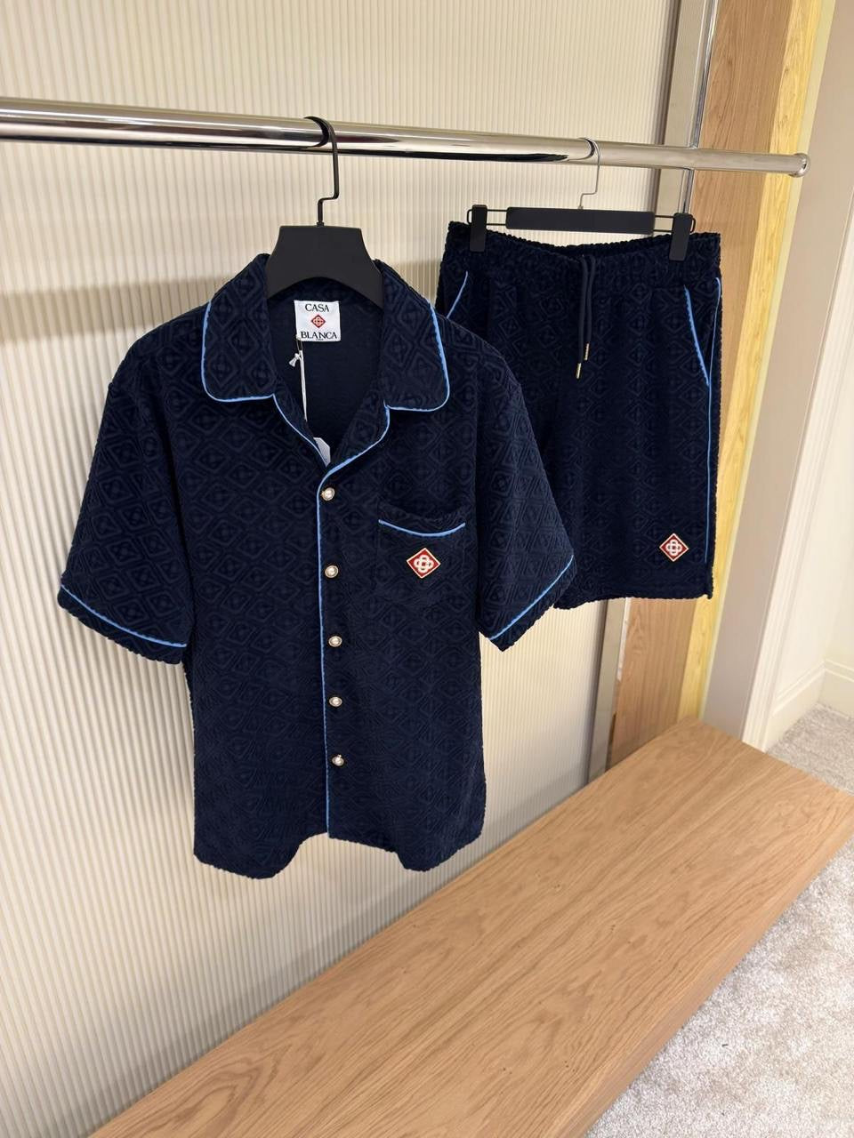 Casablanca - Ensemble Chemise + Short Bleu Marine/Vert/Blanc/Noir