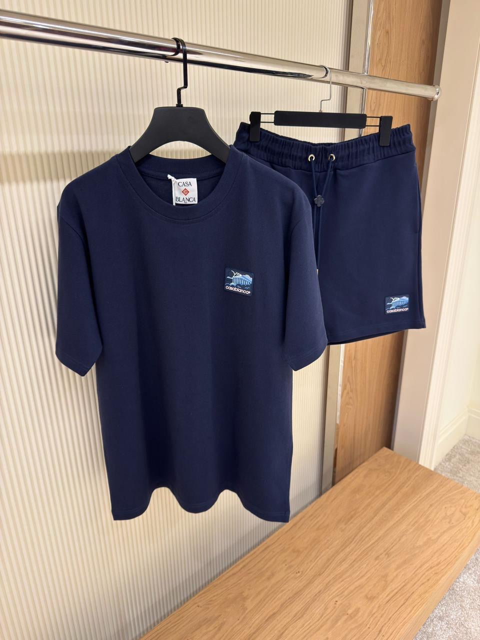 Casablanca - Ensemble T-shirt + Short avec logo Casa Bleu Marine/Noir/Blanc