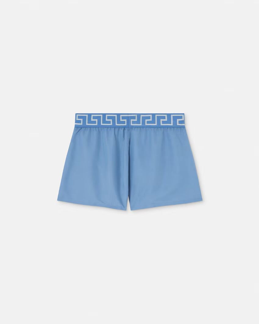 Versace - Short de bain à bordure Greca Bleu Clair