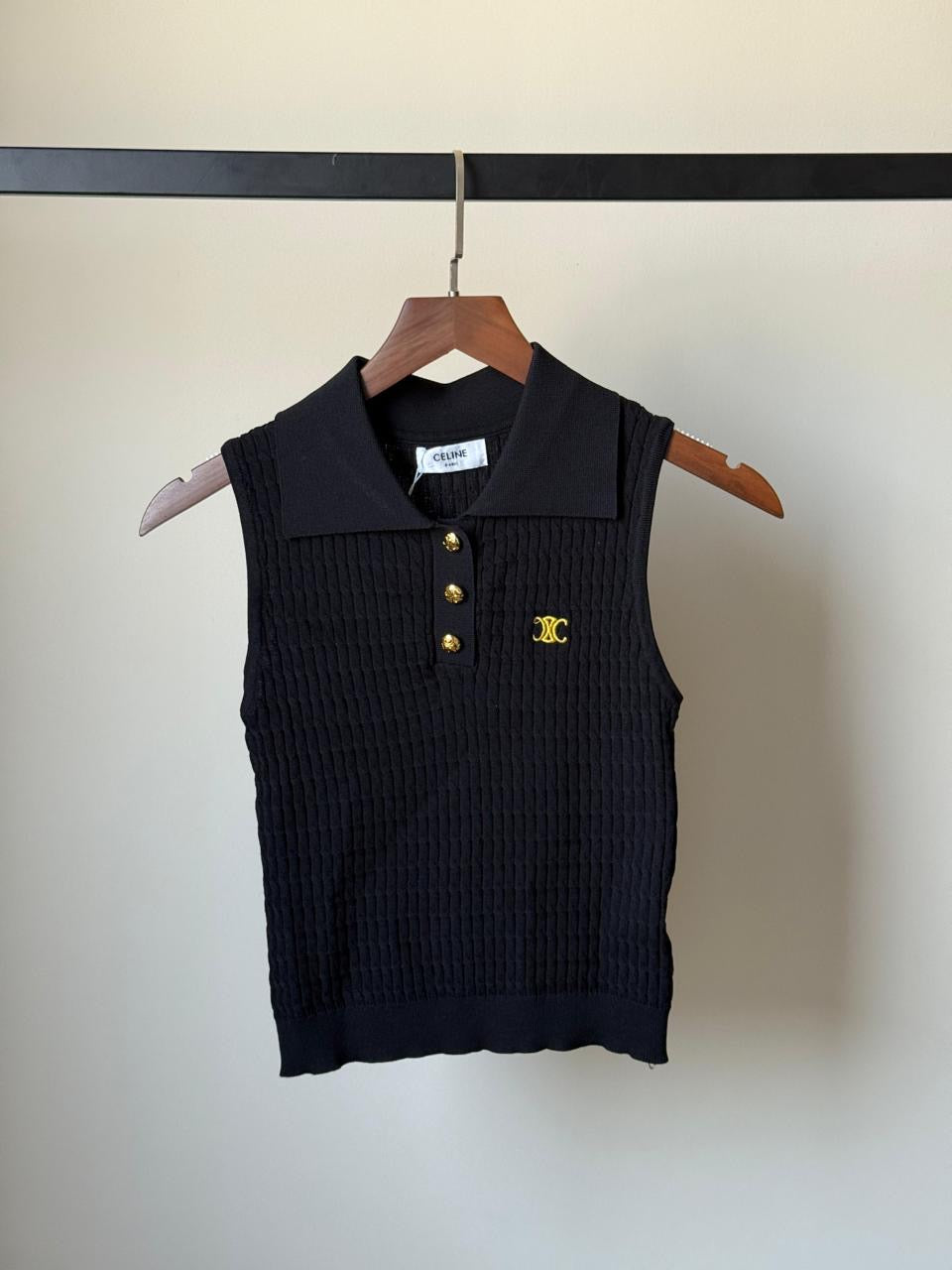 Celine - T-Shirt à boutons avec logo Celine Doré Noir/Blanc