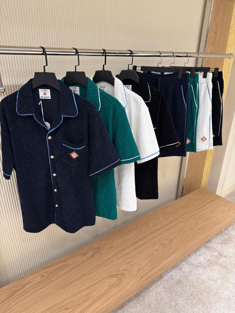 Casablanca - Ensemble Chemise + Short Bleu Marine/Vert/Blanc/Noir