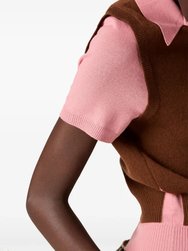 Miu Miu - Polo à logo en intarsia Marron