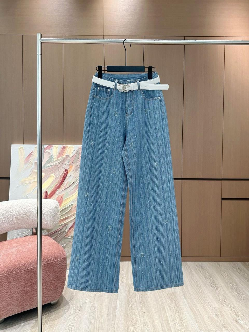 Chanel - Jean avec logo Bleu Clair / Blanc