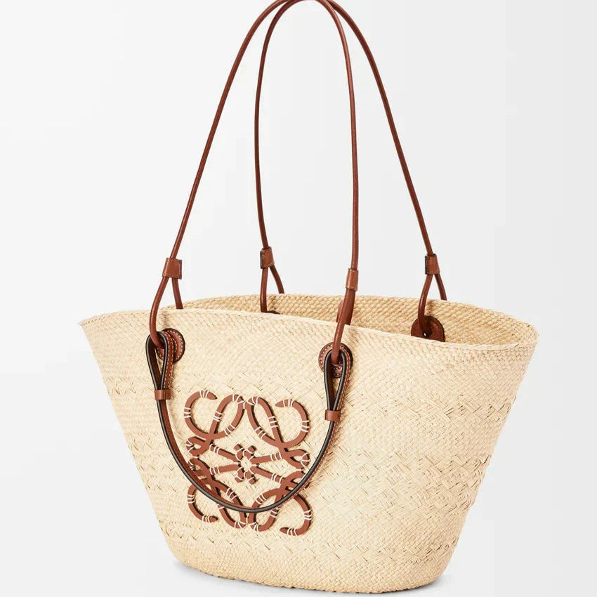 Loewe - Panier Anagram en palmier Iraca et cuir de veau