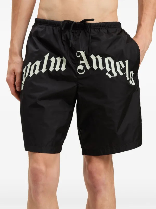 Palm Angels - Short de bain à logo incurvé Noir