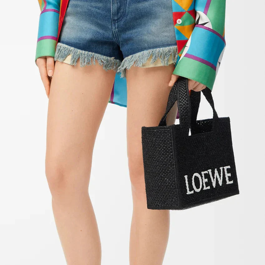 LOEWE - Petit Font Tote en raphia Noir