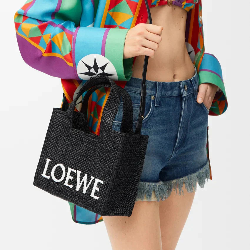 LOEWE - Petit Font Tote en raphia Noir