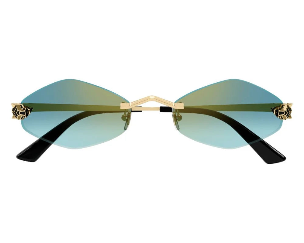 Cartier - Lunettes solaires Cartier Panthère Losange Monture Or Verres Vert