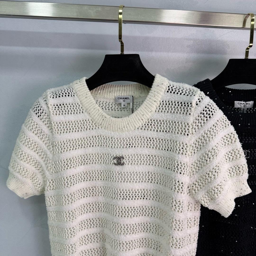 Chanel - T-Shirt à rayure Rose/Blanc/Noir