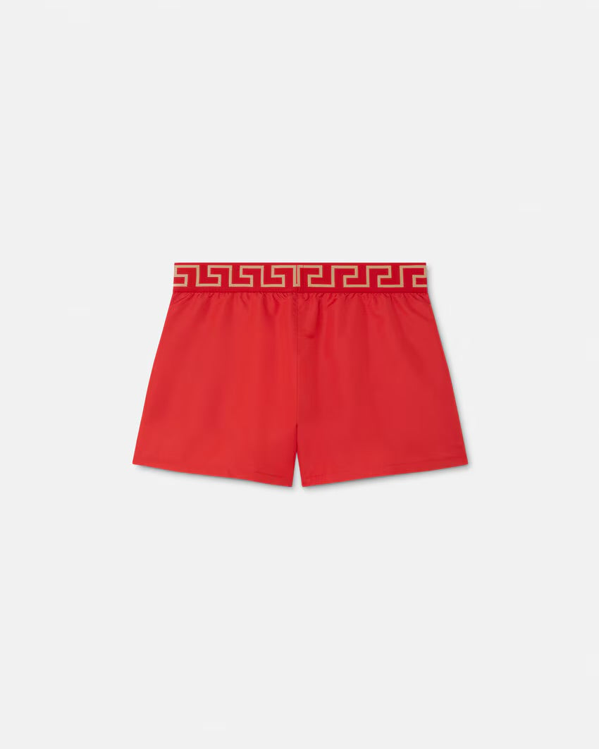 Versace - Short de bain à bordure Greca Rouge