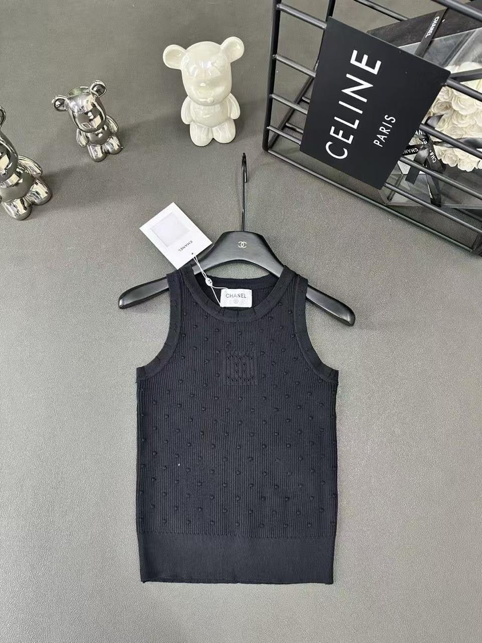 Chanel - T-shirt à petit point Noir/Rose/Blanc