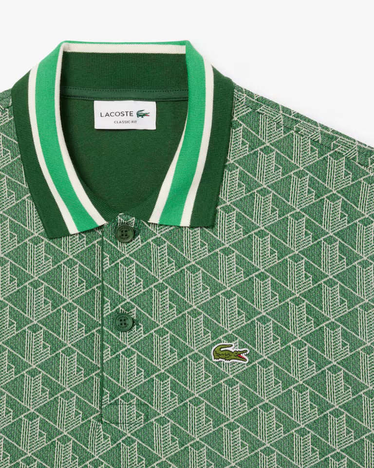 Lacoste - Polo classic fit jacquard monogramme Vert Beige