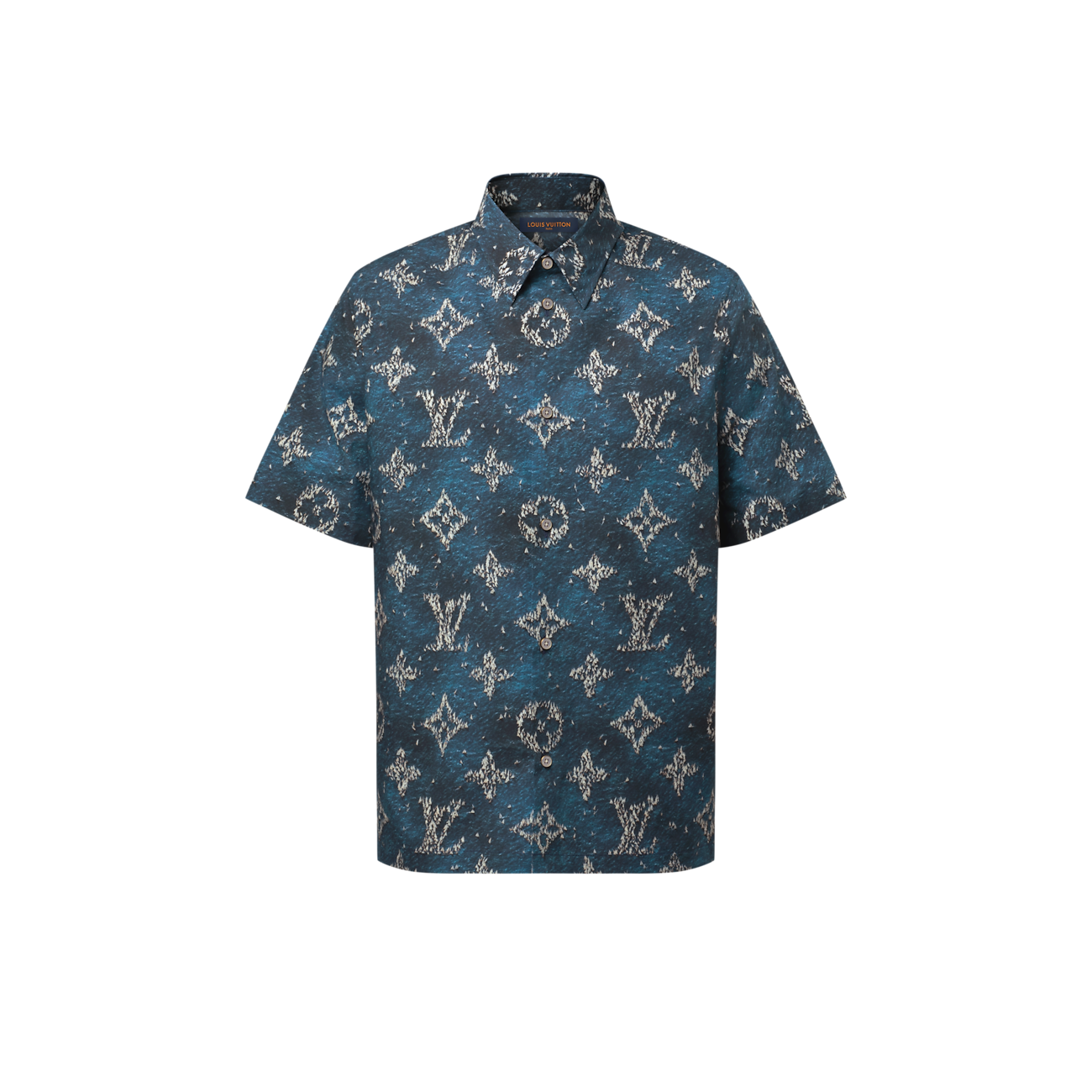 Louis Vuitton - Chemise manches courtes brodée en coton Bleu Océan