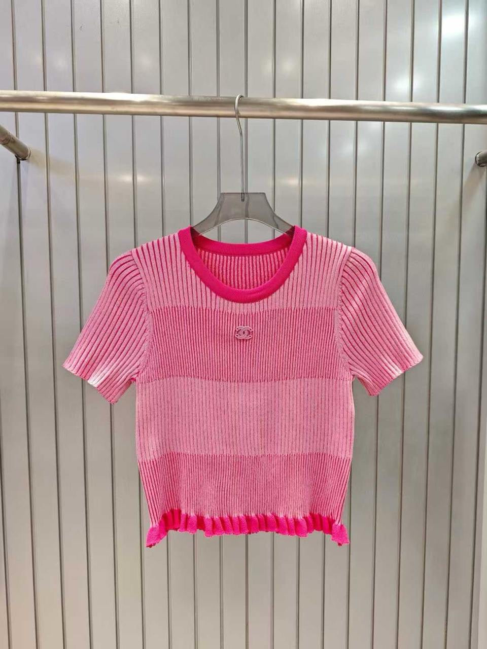 Chanel - T-Shirt avec rayure et logo Rose/Bleu
