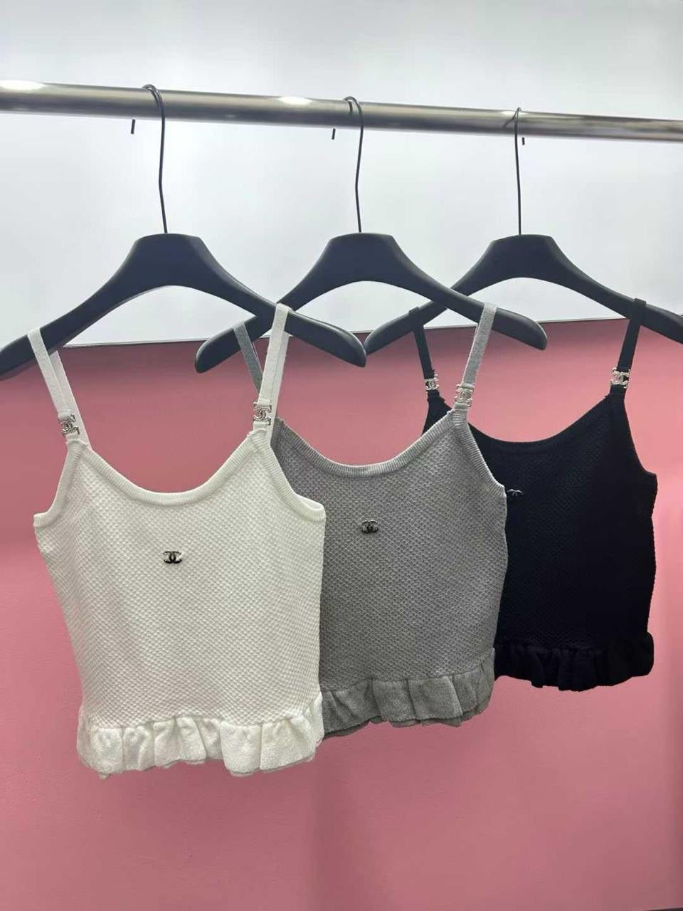 Chanel - Top à bretelle Blanc/Gris/Noir