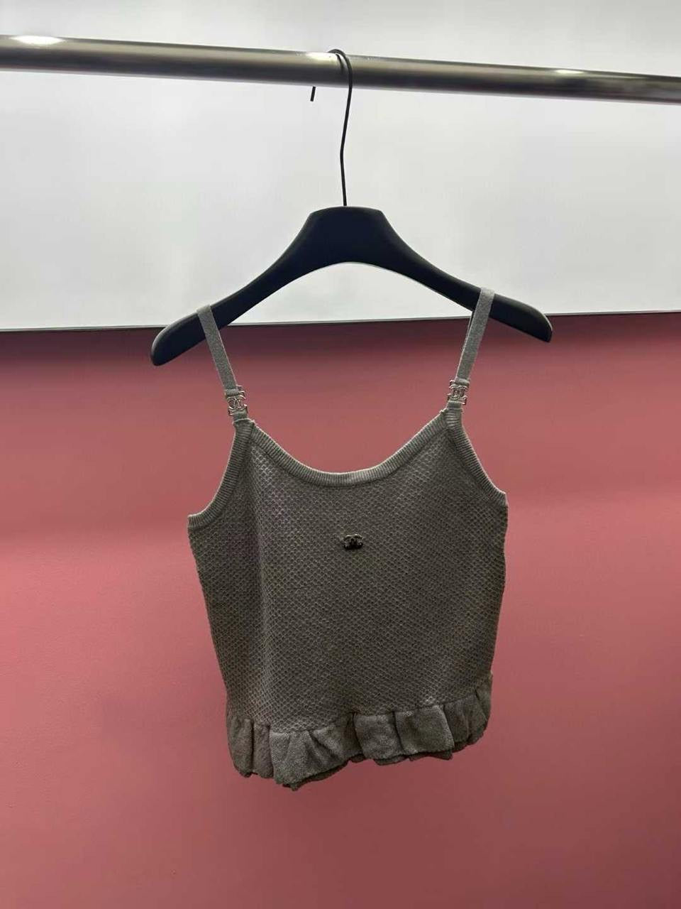 Chanel - Top à bretelle Blanc/Gris/Noir