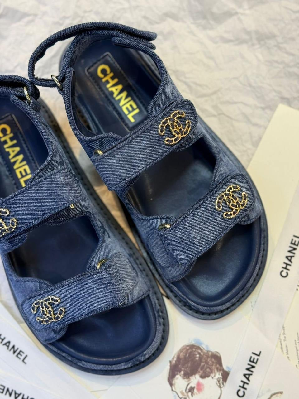 Chanel - Sandales en Denim Bleu