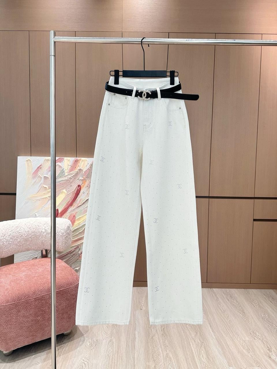 Chanel - Jean avec logo Bleu Clair / Blanc