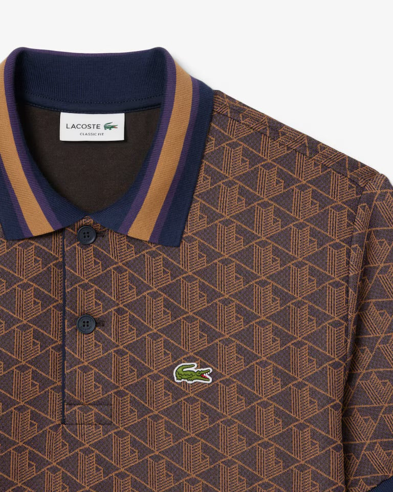 Lacoste - Polo classic fit jacquard monogramme Violet Marron
