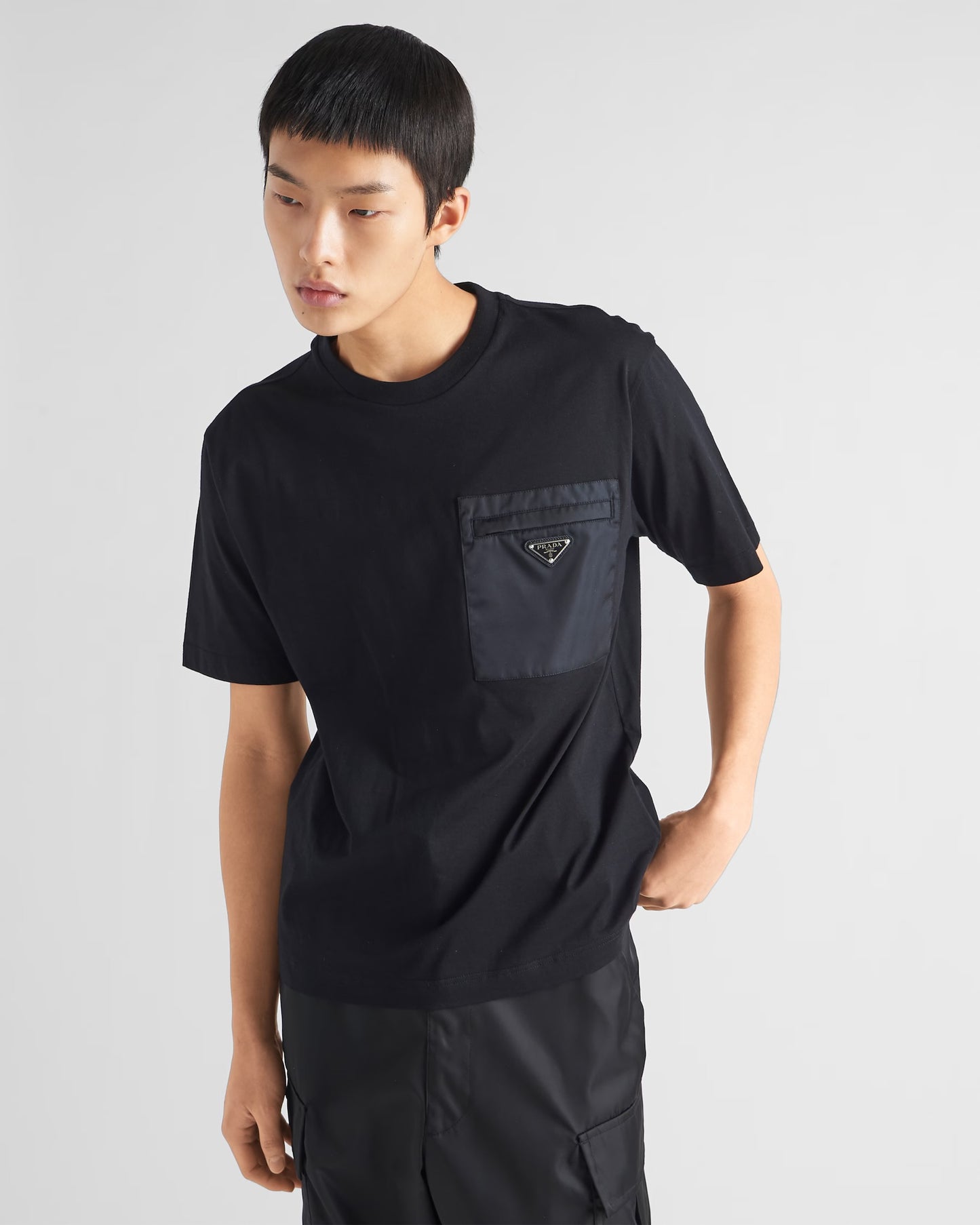 Prada - T-shirt en Re-Nylon et jersey Noir