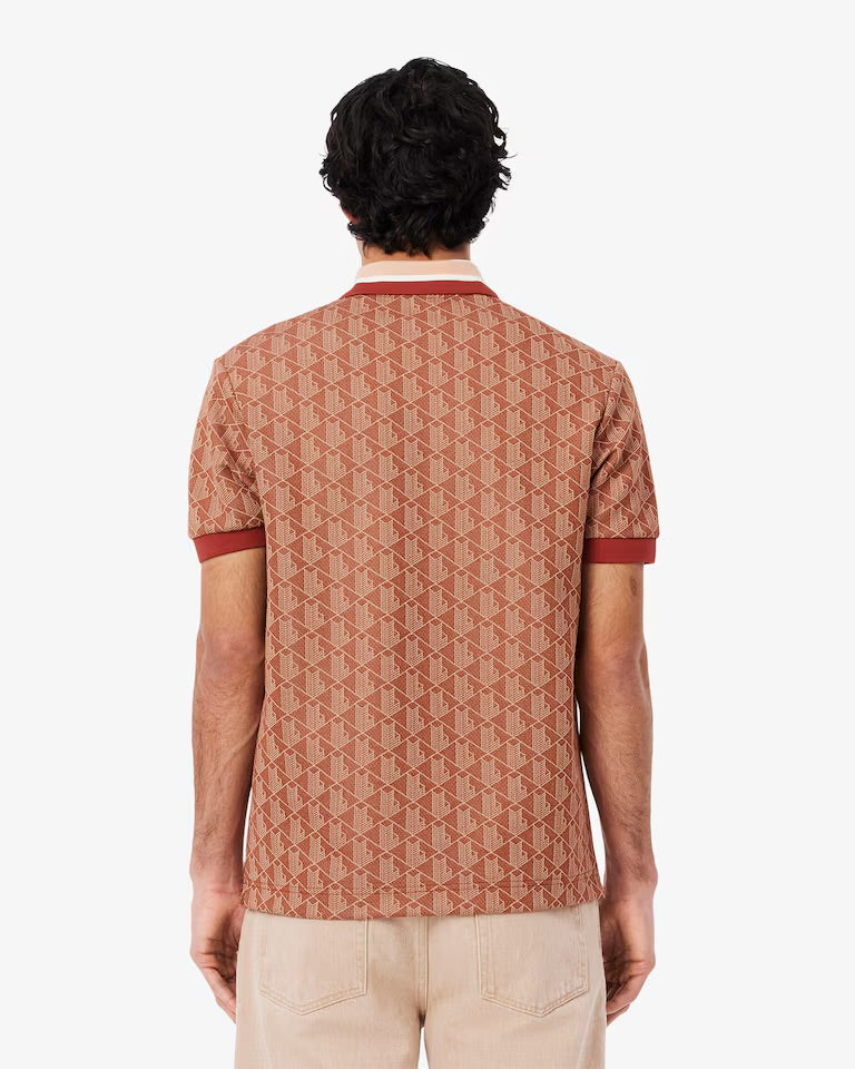 Lacoste - Polo classic fit jacquard monogramme Marron Beige
