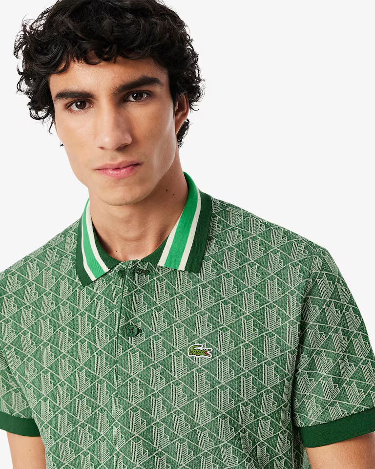 Lacoste - Polo classic fit jacquard monogramme Vert Beige