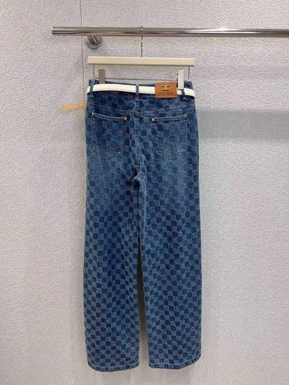 Celine - Jean à motifs en damier Bleu