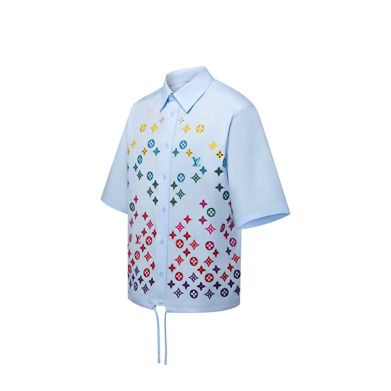 Louis Vuitton - Chemise manches courtes brodée fleur de Monogram Bleu Ciel