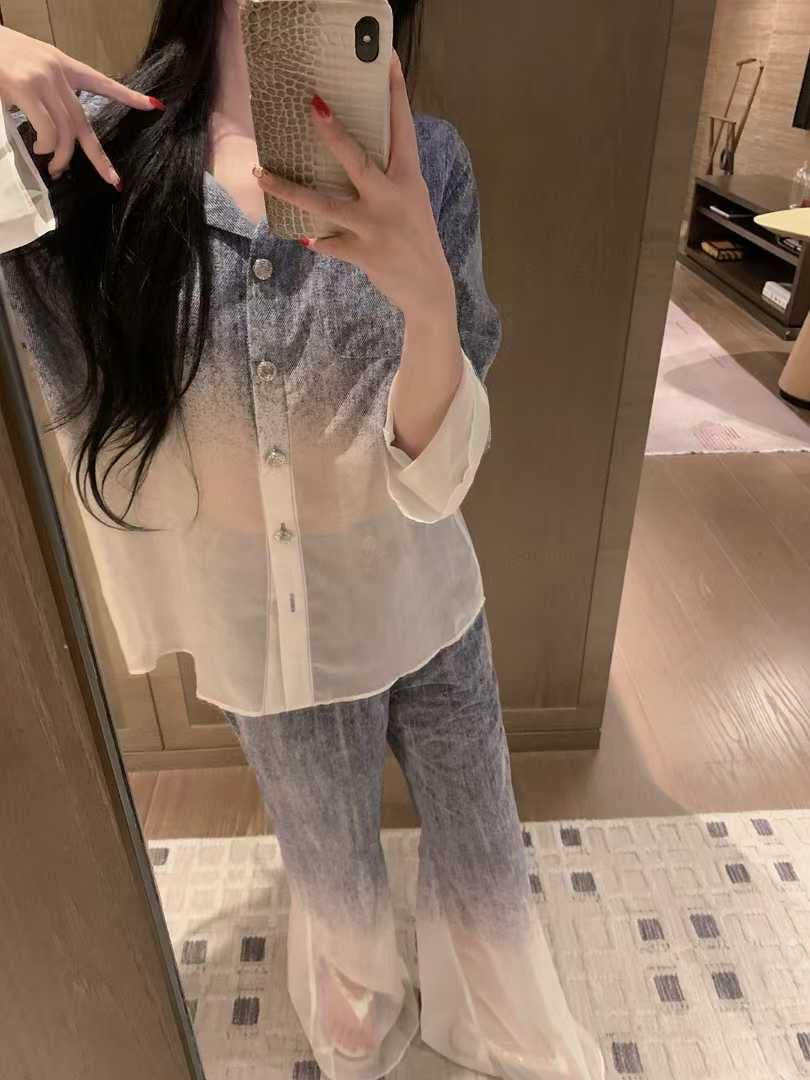 Chanel - Ensemble Haut & Bas Transparent Noir/Bleu