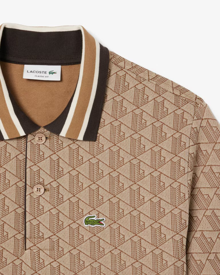 Lacoste - Polo classic fit jacquard monogramme Beige Marron
