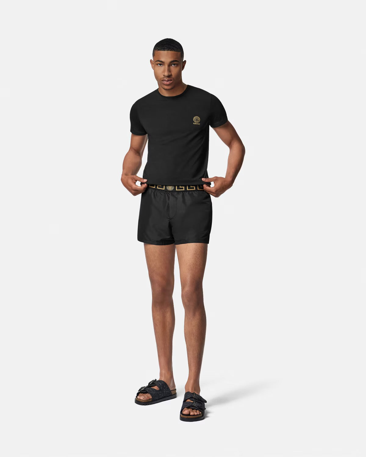 Versace - Short de bain à bordure Greca Noir