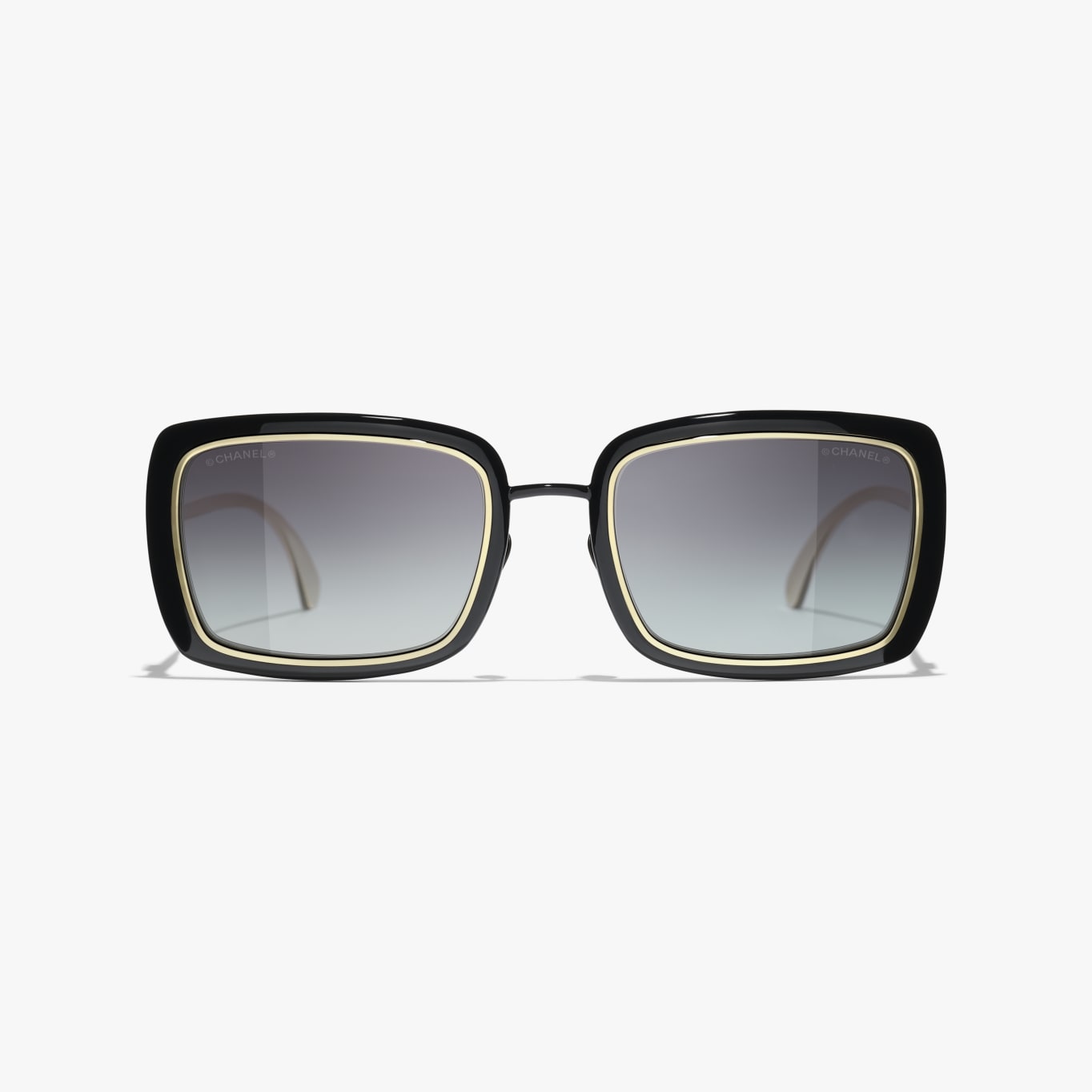 Chanel - Lunettes de soleil rectangles Noir & Or Verres Gris