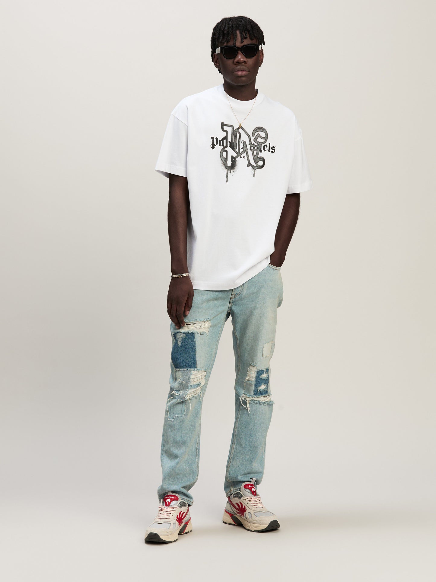 Palm Angels - T-shirt Monogram Spray City Paris Blanc