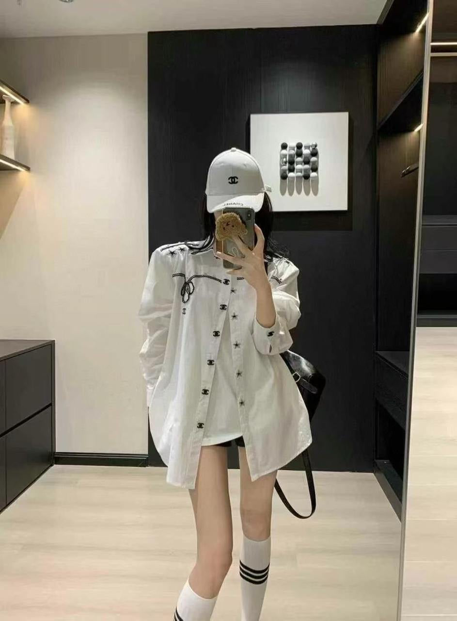Chanel - Chemise à manche longue avec logo CC et étoile Blanc