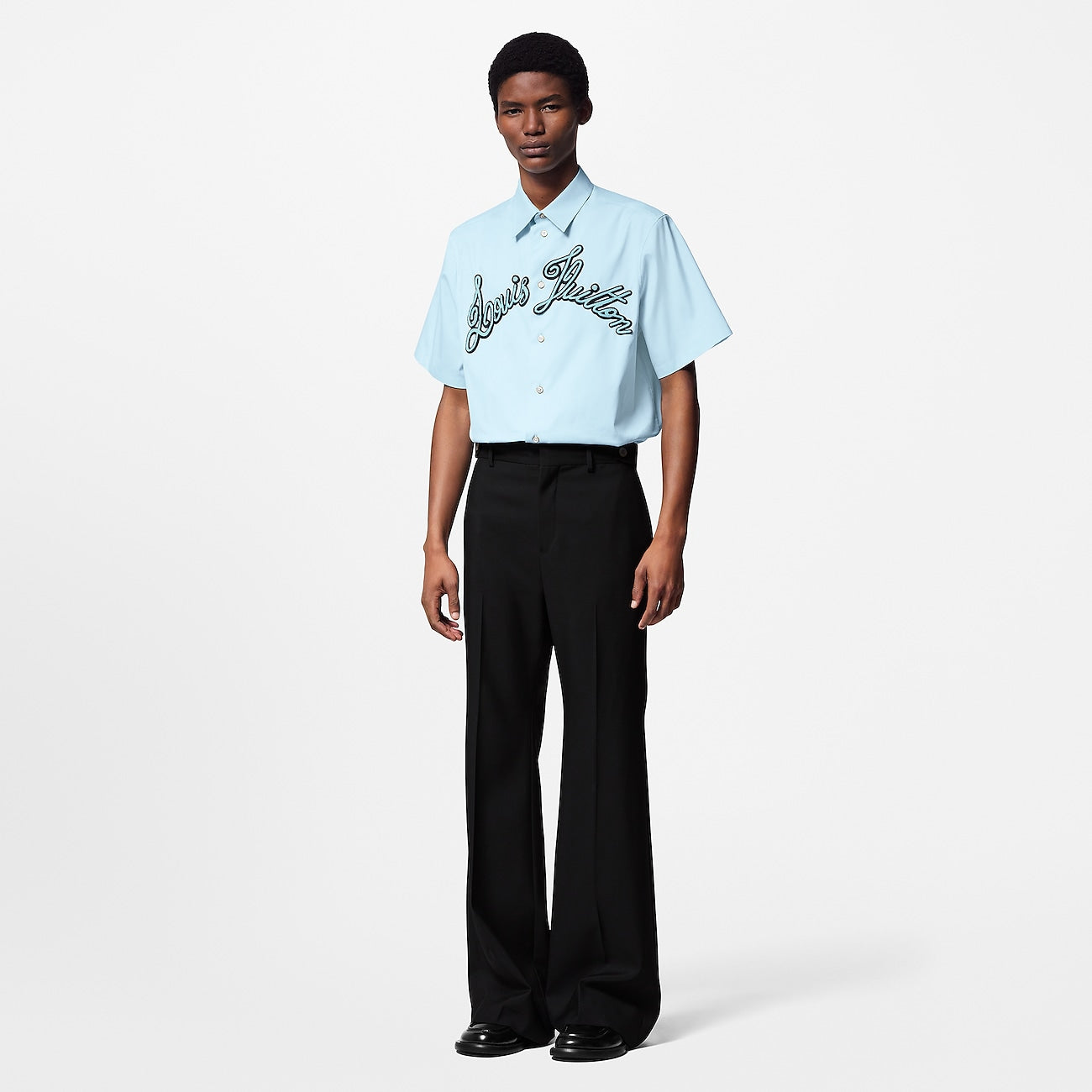 Louis Vuitton - Chemise manches courtes brodée en coton Bleu Ciel